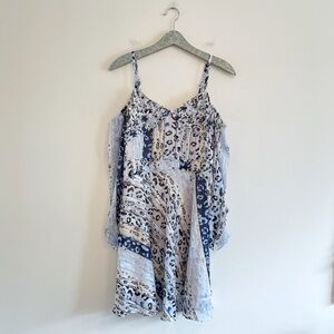 NWT Foxiedox Blue Floral Cold-shoulder Mini Dress